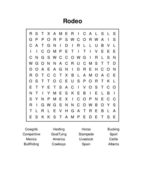 Rodeo Word Search