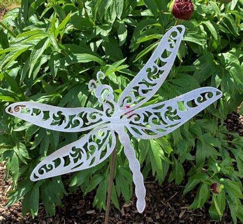 Metal Art Dragonfly Garden Stake Decoration Garden Art Yard Etsy