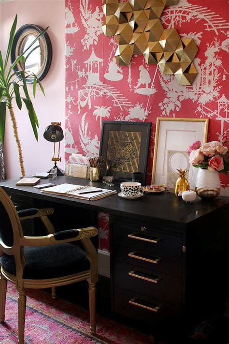 Eclectic Boho Glam Office Space With Pink Black And Gold