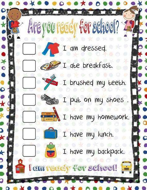Getting Dressed Checklist School Checklist School Readiness School