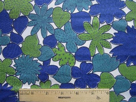 vintage 60s mod floral fabric 36 x 2 yd navy teal etsy vintage fabric patterns floral