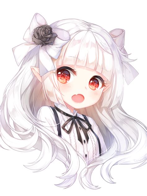 Download 1536x2048 Anime Girl Chibi White Hair Elf Ears Red Eyes Wallpapers For Apple Ipad