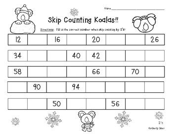 Skip Counting Koalas - Counting by 2's - Number Patterns Math Practice