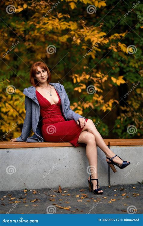 Sensual Redhead Outdoors Autumn S Warm Embrace Stock Photo Image Of