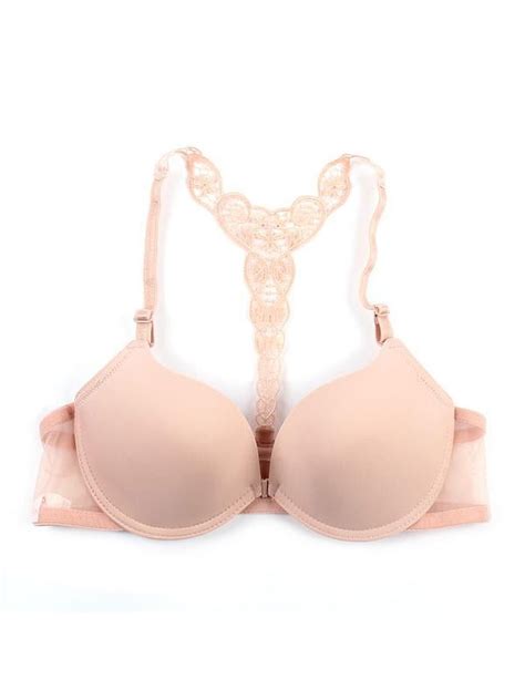 Ropalia Sexy Women Smooth Lace Front Closure Padded Push Up Bra