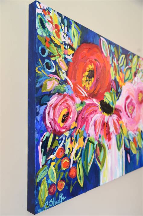 Large Bold Floral Still Life Bright Bouquet Abstract Etsy Abstract
