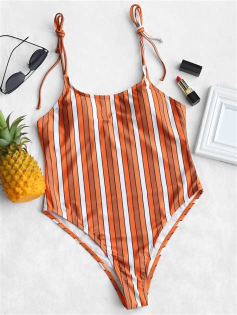 One Piece Suit Striped High Leg Swimsuit 2018 New Women Swimwear Spaghetti Straps Padded Cami