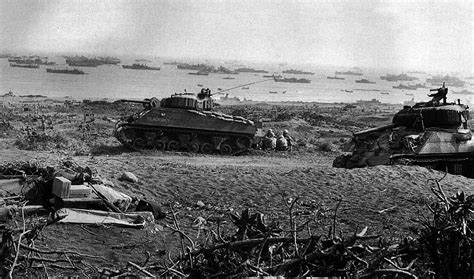 Sherman Tanks Supporting Marines On Iwo Jima With The Massive Invasion