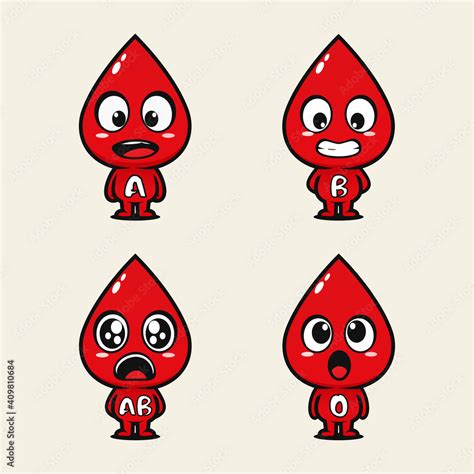 Set Of Cute Blood Types Happy Cute Healthy Blood Drop Character Blood