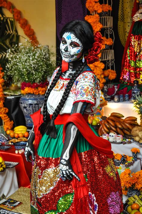 Puebla Mexico Woman Dressed For Day Of The Dead Dia De Los Muertas