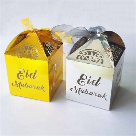 What to gift someone on eid. 50pcs /Lot Gold Silver Happy Eid Mubarak Paper Gift Box ...
