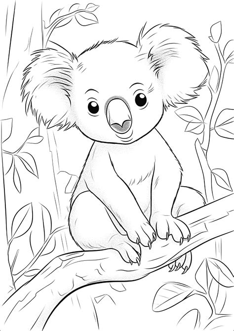 Pretty koala on a tree branch - Koalas Coloring Pages for Kids
