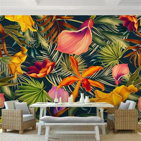 Custom Wallpaper Mural Tropical Rainforest Plant Flowers Bvm Home