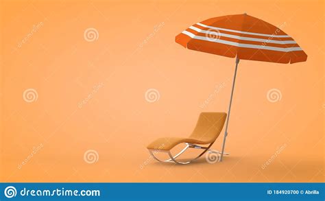 Beach Deck Chair And Umbrella On Sand Background 3d Rendering Stock