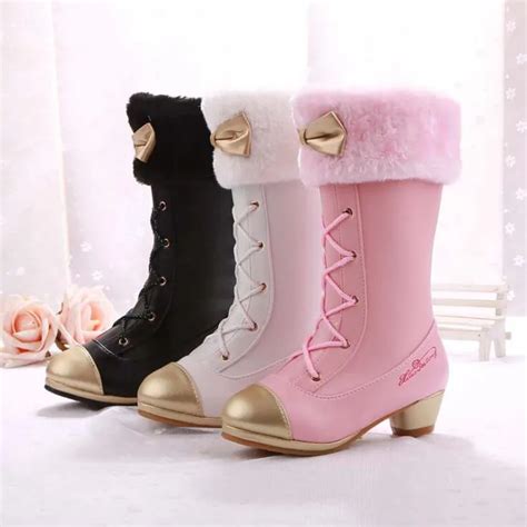 Girls Snow Boots With High Heels Butterfly Knot Princess Boots Platform