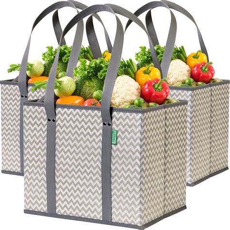 Reusable Grocery Shopping Box Bags 3 Pack Chevron India Ubuy