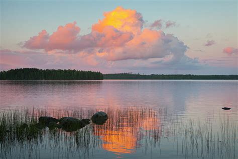 Scandinavia Finland Summer Lake Sunset By Ssiltane