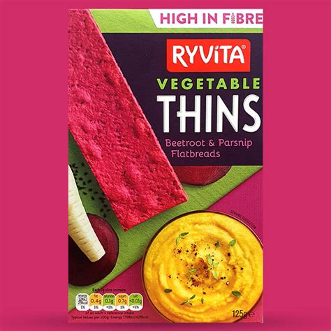 6 X Ryvita Vegetable Thins Beetroot And Parsnip Flatbreads 125g Boxes