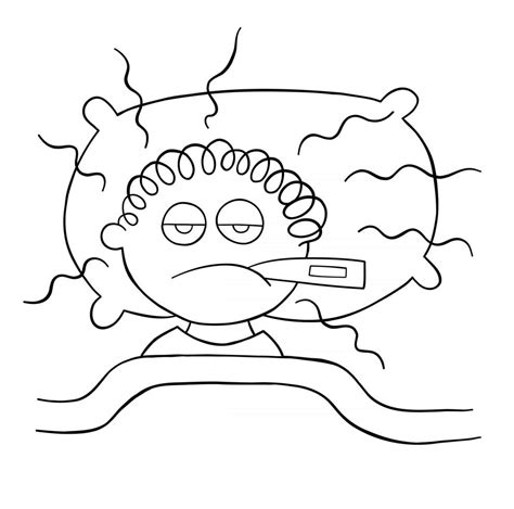 Cartoon Man Is Lying Down And Has A Fever Vector Illustration