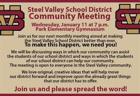 Steel Valley Community Meeting Set For January 11 At Park Steel