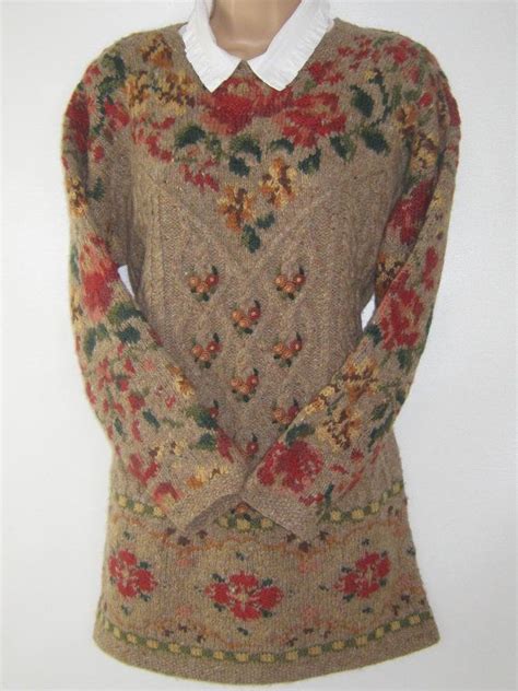 Laura Ashley Vintage Country Oak Cable Knit Chunky Wool Winter Etsy