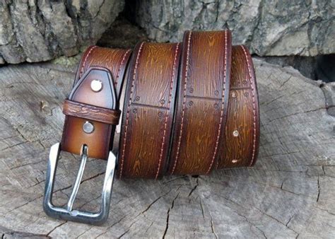 Personalized Wood Pattern Tooled Leather Belt Western Belt Etsy