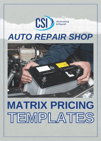 Matrix Pricing For Auto Repair Shops Template