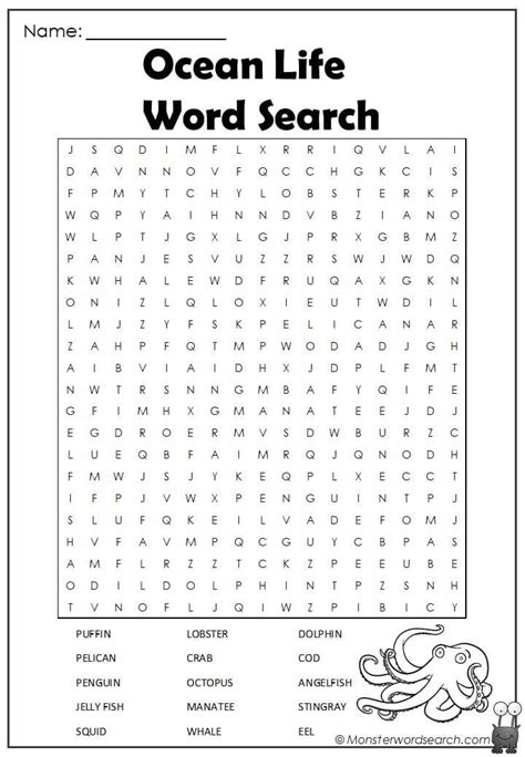 Awesome Ocean Life Word Search Free Printable Crossword Puzzles Free