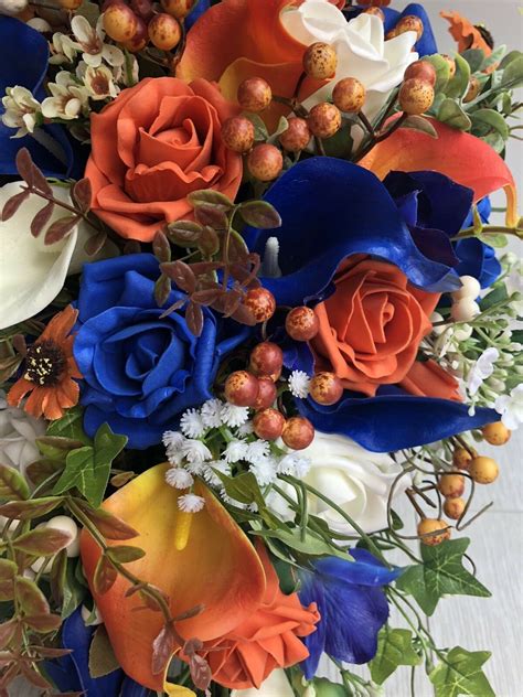 Buy cascading wedding bouquet and get the best deals at the lowest prices on ebay! WEDDING FLOWERS ORANGE BLUE CALLA LILY ROSE BRIDE TEARDROP ...