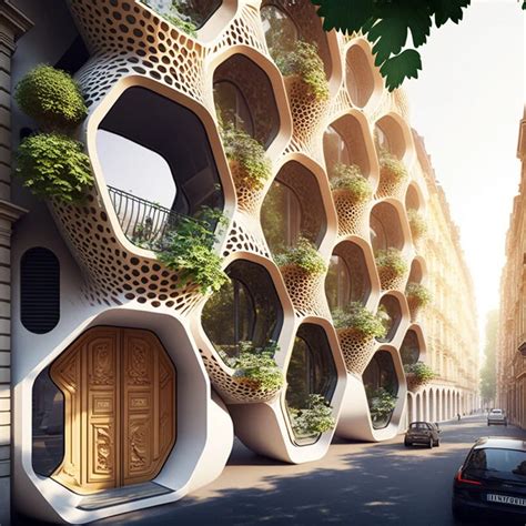 The Building Is Made Up Of Many Circular Holes And Plants Growing Out