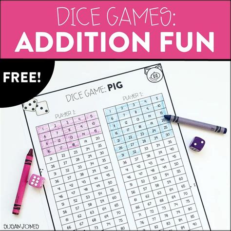 Addition Dice Games For 1st And 2nd Grade Susan Jones Math Addition Games Math Fact Games