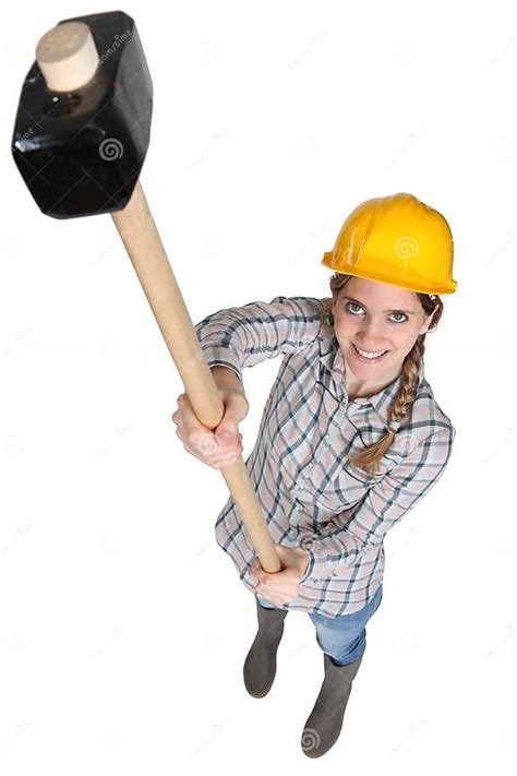 female worker with a sledgehammer stock image image of people protective 27581509