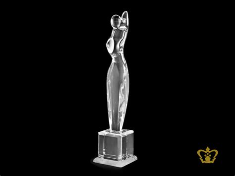 Buy Manufactured Crystal Trophy Molded in a Shape of Lady stands on a