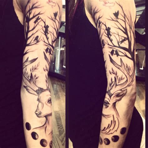 My New Deer Sleeve Tattoo Sleeve Tattoos Flower Tattoo Deer Ink