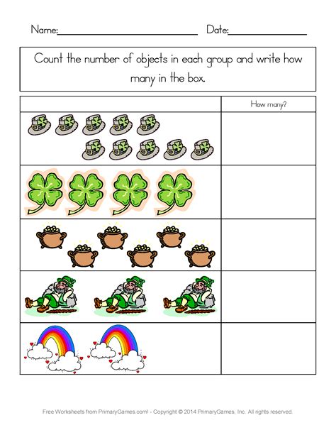 St. Patrick's Day Worksheets: St. Patrick's Day Counting Practice