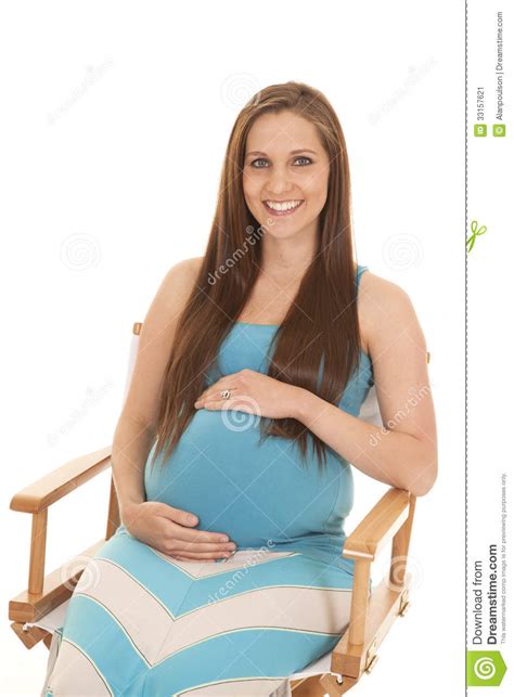 Pregnant Blue Hold Belly Sit Smile Stock Image Image Of Birth