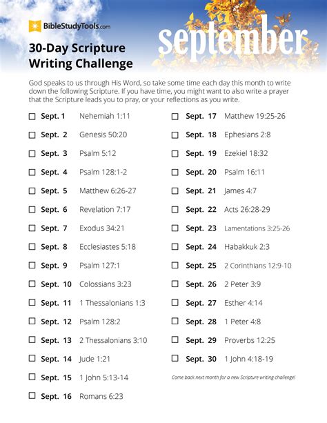 September 30 Day Scripture Writing Challenge Printable Download Free