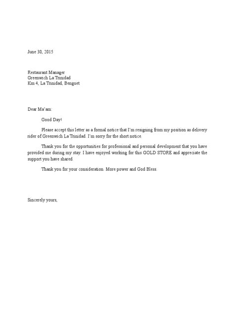 Resignation Letter Pdf