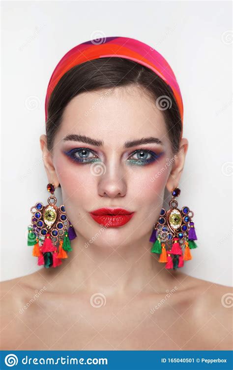 Vintage Style Portrait Of Beautiful Woman With Red Lips
