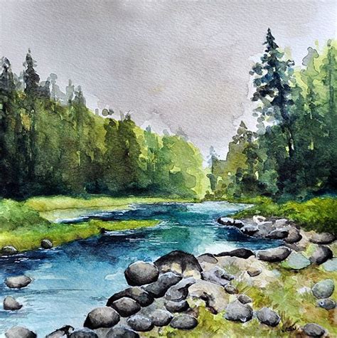 Watercolor Landscape - riverside art 10 great drawing ideas when you are boring.