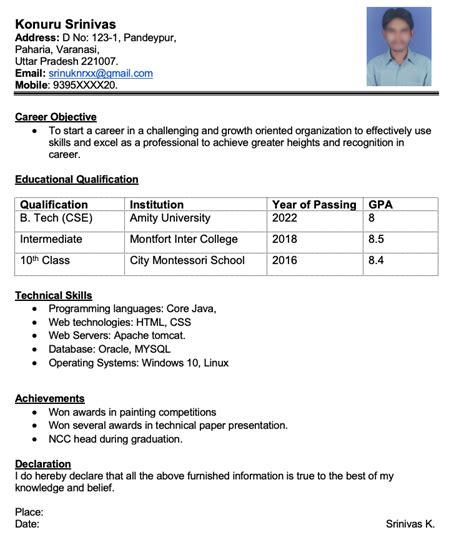 Simple Resume Formats For Freshers In Word Free Download Resume