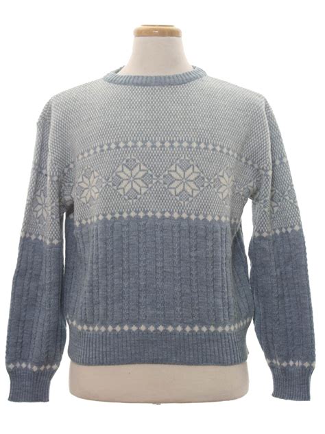 1980s Retro Sweater 80s Rob Winter Mens Powder Blue Cable Knit