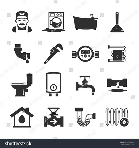 Vector Black Plumbing Icons Collection Stock Vector Royalty Free
