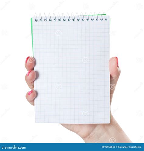 Woman Hand Holding Blank Spiral Notepad Stock Image Image Of Notepad