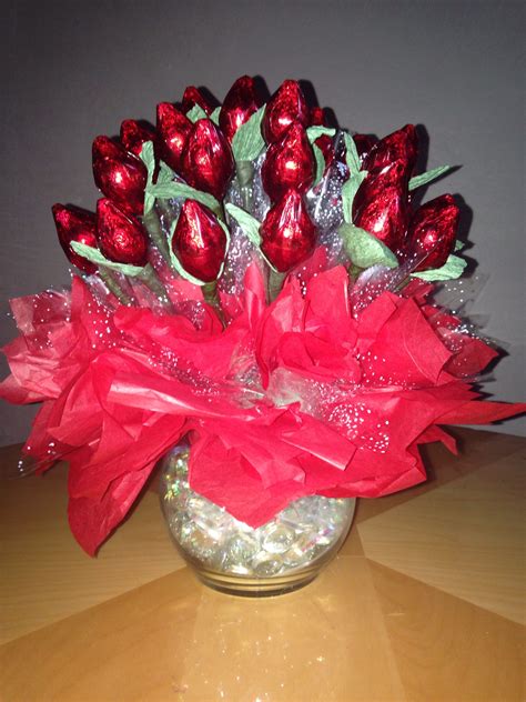 Hershey Kisses Rose Buds Valentines Candy Bouquet Candy Centerpieces