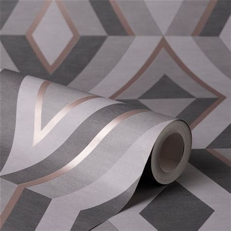 Fine Decor Paper Unpasted Shard Charcoal Geometric Wallpaper Fd42607 Rona