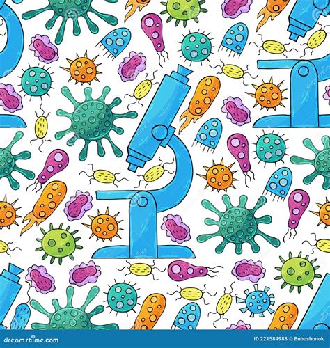 Seamless Pattern Bacteria And Microbes Search For Viruses Microscope