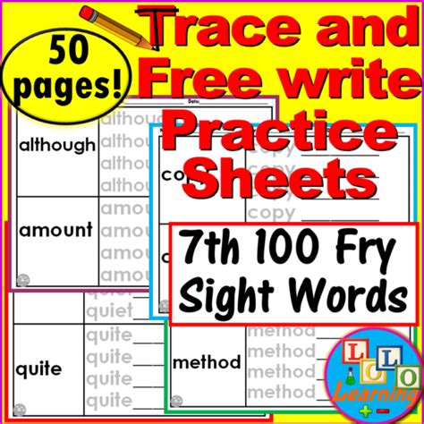 Trace And Free Write Practice Sheets 7th 100 Fry Sight Words 4th 5th