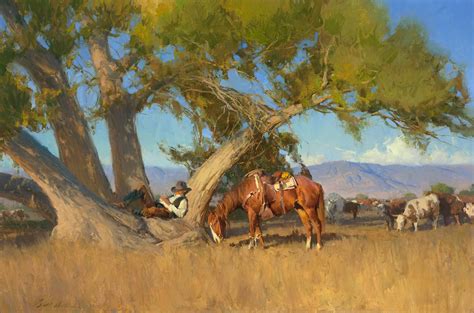 Anton Bill Landscape Sky Mountain Tree Cow Horse Cowboy Sleep