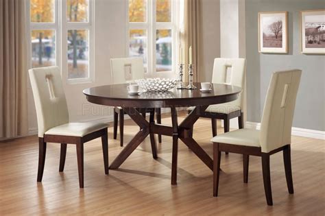 The round dinette set offers a brilliant rich colour finish making a fashionable and understated look. Distressed Walnut Finish Contemporary 5Pc Dinette Set